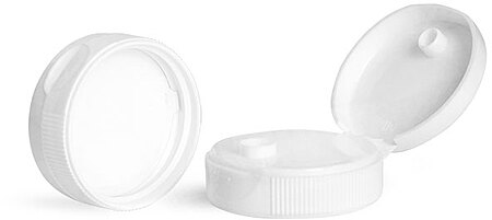 38/400 Plastic Caps, White PP Ribbed Snap-Top Caps w/ Peelable Liners