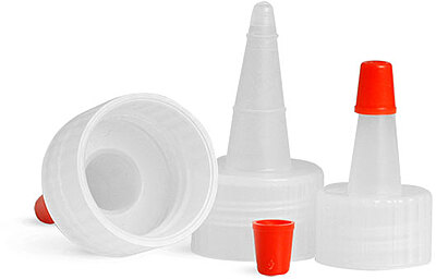 24/410 Dispensing Caps, Natural Red Tip Yorker Caps w/ No Hole