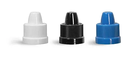 15/415 Black Plastic Caps, Ribbed Polypropylene Child Resistant Dropper Tip Caps