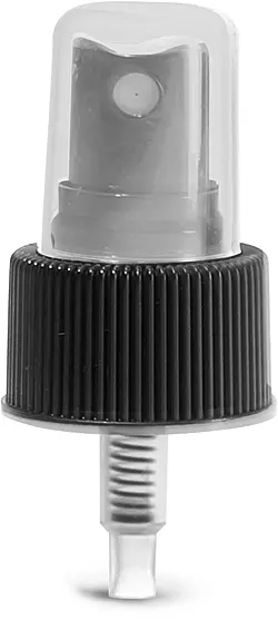 Black Ribbed, 24/410, 5 1/4 inch tube  Sprayers, Black Polypropylene Fine Mist Sprayer, Natural Hood