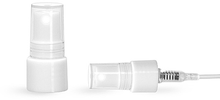 13 mm, 50 mm tube White Polypropylene Smooth Fine Mist Sprayers w/ Clear Styrene Hoods