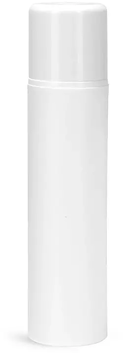 50 ml White Polypropylene Mini Airless Pump Bottles w/ White Pumps & White White Overcaps