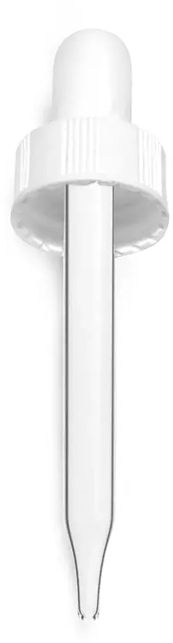 20/400  (7 mm x 75 mm)  Glass Droppers, White Bulb Glass Droppers
