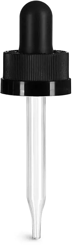 18/400 (7 mm x 66 mm) Black Child Resistant Bulb Glass Droppers