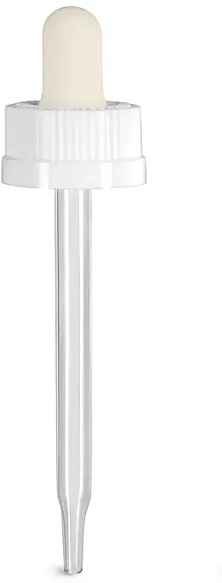 20/400 (7 mm x 89 mm) Glass Droppers, White Child Resistant Bulb Glass Droppers
