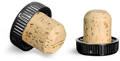 29 mm Cork Stoppers, Black Ribbed Bar Top w/ Natural Cork