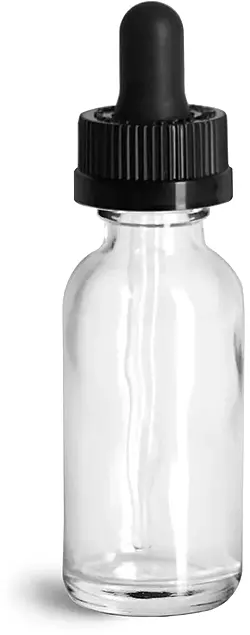 1 oz Glass Bottles, Clear Glass Boston Round Bottles w/ Black Child Resistant Glass Droppers