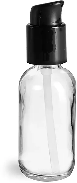 2 oz Clear Glass Boston Round Bottles w/ Black Treatment Pumps