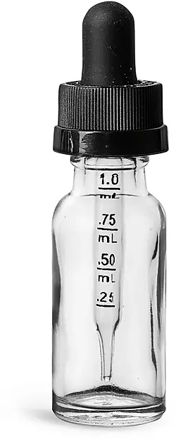 1/2 oz Clear Glass Round Bottles w/ Child Resistant Graduated Glass Droppers