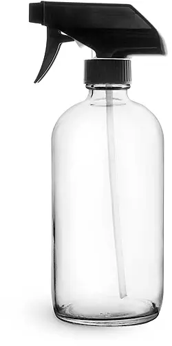 16 oz Clear Glass Boston Round Bottles w/ Black Polypropylene Trigger Sprayers