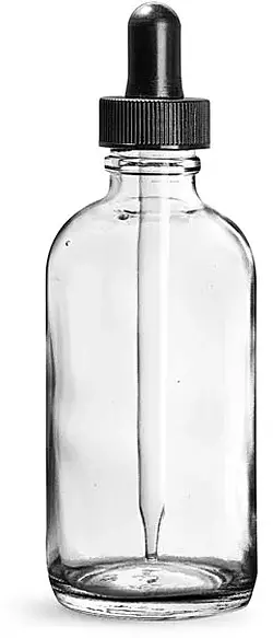 4 oz Clear Glass Boston Round Bottles w/ Black Bulb Glass Droppers