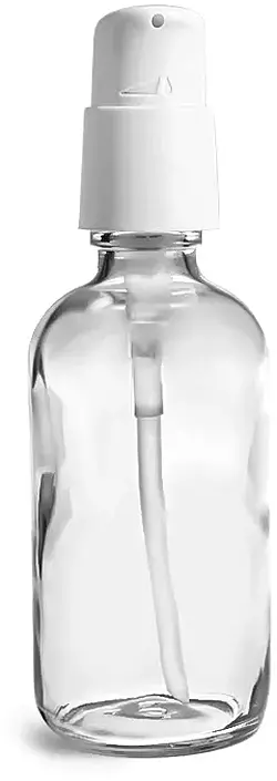 4 oz Clear Glass Boston Round Bottles w/ White Treatment Pumps