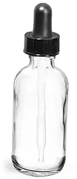 2 oz  Clear Glass Round Bottles w/ Black Bulb Glass Droppers