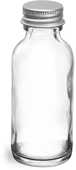 1 oz  Clear Glass Round Bottles w/ Lined Aluminum Caps