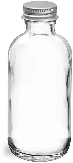 2 oz  Clear Glass Round Bottles w/ Lined Aluminum Caps