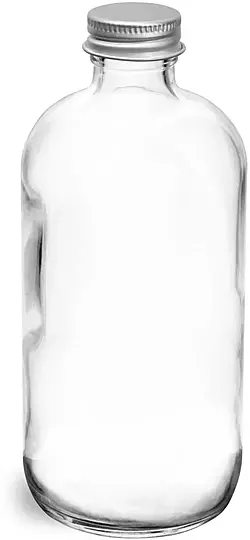 8 oz  Clear Glass Round Bottles w/ Lined Aluminum Caps