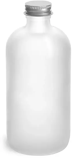 8 oz       Frosted Glass Round Bottles w/ Lined Aluminum Caps