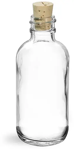 2 oz Clear Glass Round Bottles w/ Cork Stoppers