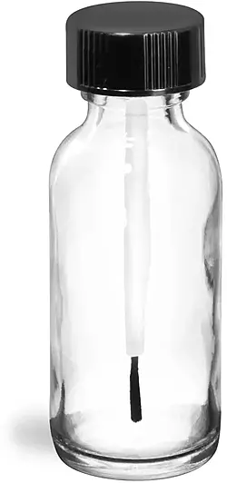 1 oz Clear Glass Boston Round Bottles w/ Black Brush Caps