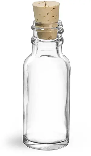1/2 oz Clear Glass Boston Round with Cork Stopper