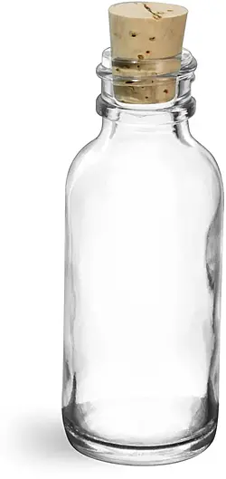 1 oz Clear Glass Boston Round with Cork Stopper