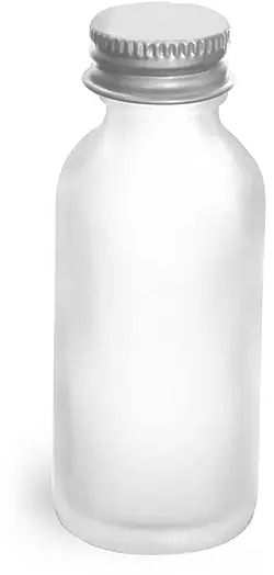 1 oz Frosted Glass Round Bottles w/ Lined Aluminum Caps