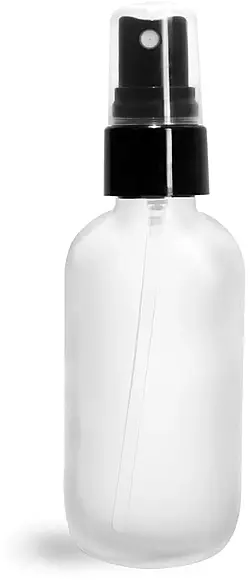 2 oz Glass Bottles, Frosted Glass Boston Round Bottles w/ Smooth Black Fine Mist Sprayers
