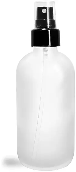 4 oz Glass Bottles, Frosted Glass Boston Round Bottles w/ Smooth Black Fine Mist Sprayers