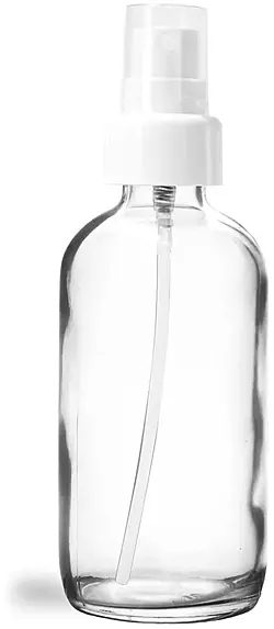 4 oz Glass Bottles, Clear Glass Boston Round Bottles w/ White Smooth Sprayers