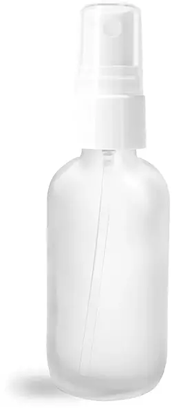 2 oz Glass Bottles, Frosted Glass Boston Round Bottles w/ White Smooth Sprayers