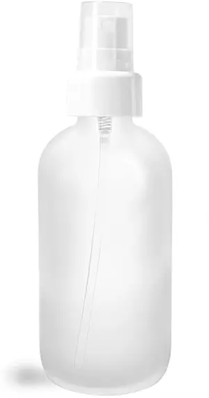4 oz Glass Bottles, Frosted Glass Boston Round Bottles w/ White Smooth Sprayers