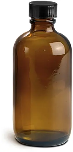 4 oz Amber Glass Round Bottles w/ Black Cone Lined Caps