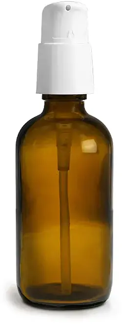 4 oz Amber Glass Boston Round Bottles w/ White Treatment Pumps