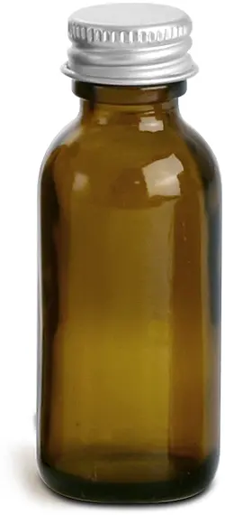 1 oz         Amber Glass Round Bottles w/ Lined Aluminum Caps