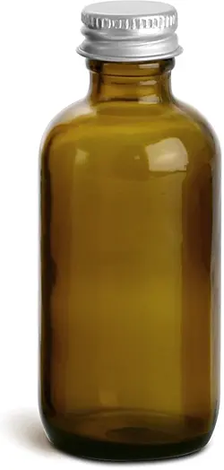2 oz         Amber Glass Round Bottles w/ Lined Aluminum Caps