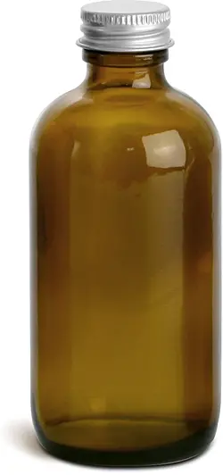 4 oz         Amber Glass Round Bottles w/ Lined Aluminum Caps