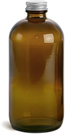 16 oz         Amber Glass Round Bottles w/ Lined Aluminum Caps
