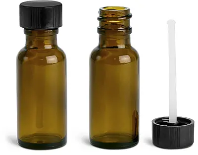 1/2 oz Amber Glass Round Bottles w/ PE Ball Rod Caps