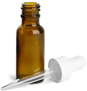 1/2 oz     Amber Glass Round Bottles w/ White Bulb Glass Droppers