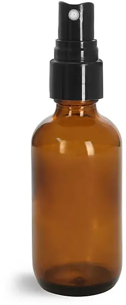 2 oz Glass Bottles, Amber Glass Boston Round Bottles w/ Smooth Black Fine Mist Sprayers