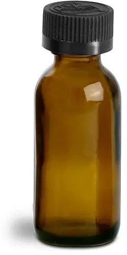 1 oz Glass Bottles, Amber Glass Boston Round Bottles w/ Black Child Resistant Lined Caps