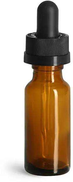 1/2 oz Glass Bottles, Amber Glass Boston Round Bottles w/ Child Resistant Glass Droppers