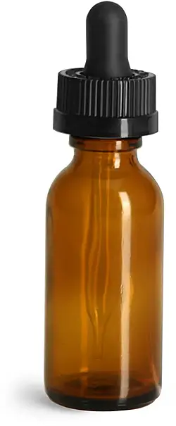 1 oz Glass Bottles, Amber Glass Boston Round Bottles w/ Child Resistant Glass Droppers
