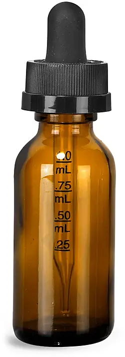 1 oz Amber Glass Boston Round Bottles w/ Child Resistant Graduated Glass Droppers