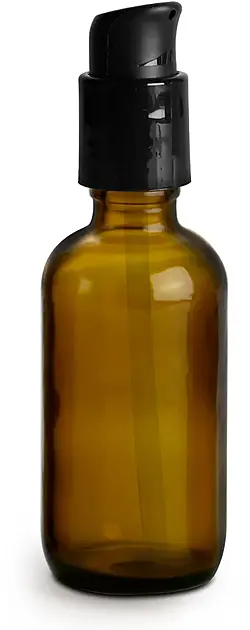 2 oz  Amber Glass Boston Round Bottles w/ Black Treatment Pumps