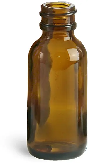1 oz        Amber Glass Round Bottles (Bulk), Caps NOT Included