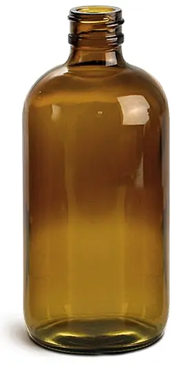 8 oz        Amber Glass Round Bottles (Bulk), Caps NOT Included
