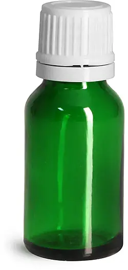 15 ml Glass Bottles, Green Glass Euro Dropper Bottles w/ White Tamper Evident Caps & Orifice Reduce