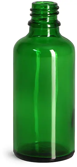 50 ml Glass Bottles, Green Glass Euro Dropper Bottles (Bulk), Caps NOT Included