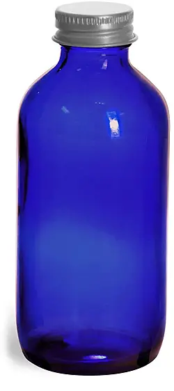 4 oz          Blue Cobalt Glass Round Bottles w/ Lined Aluminum Caps